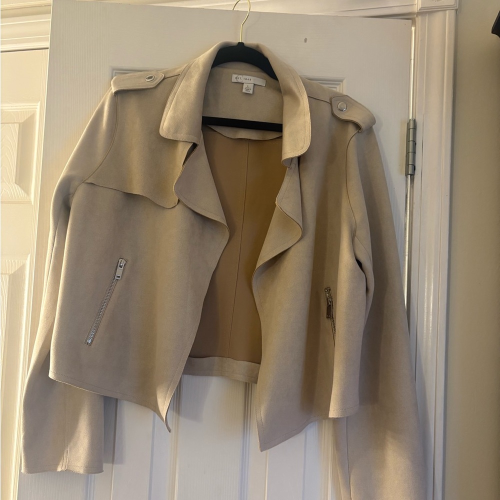 Est. 1946 faux suede jacket with Zipper Accents